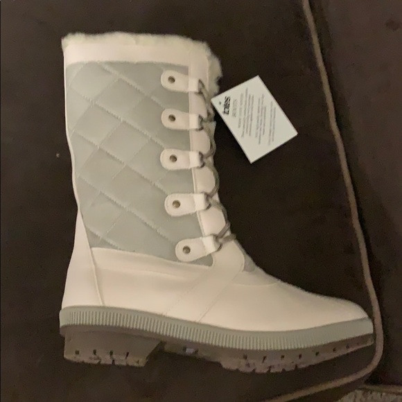 Womens Winter Boots Totes 10 Beige Taupe Quilted Lined Snow Mid Calf Padded - Picture 3 of 6